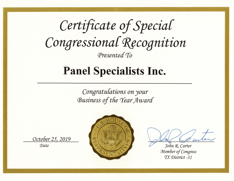 Panel Specialists, Inc. (PSI) Awarded Business of the Year